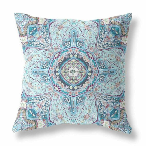 Palacedesigns 20 in. Boho Flower Indoor Outdoor Zippered Throw Pillow Light Blue PA3096415